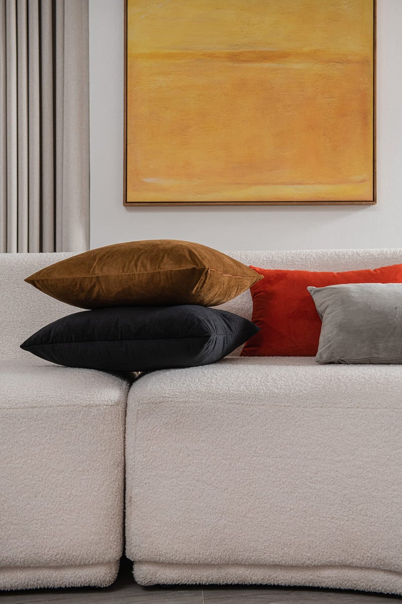 DEZENE Decorative Pillow Covers 18x18 Black: 2 Pack Cozy Soft Velvet Square Throw Pillow Cases for Farmhouse Home Decor - Image 5